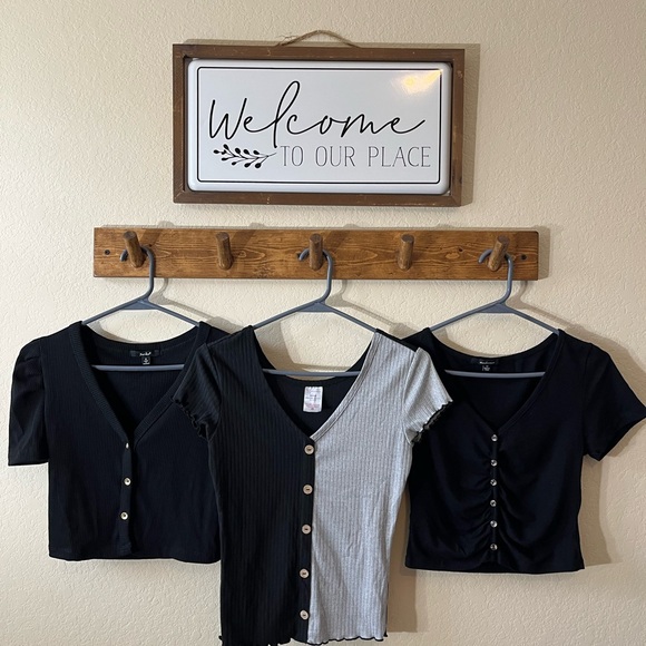 Papaya Tops - 3 Pack Girl Black and Gray Crop Button Down Shirt